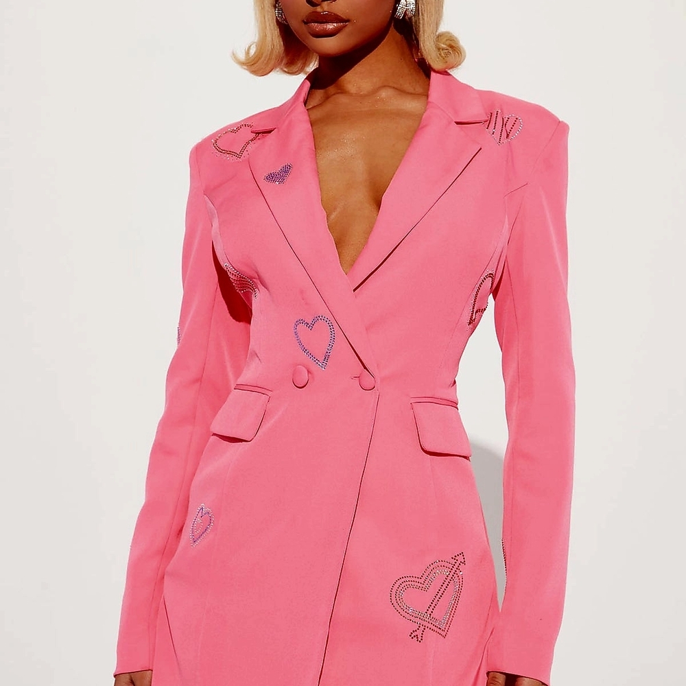 Fashion Nova Pink Heart Embellished Blazer Jumpsuit Shortset